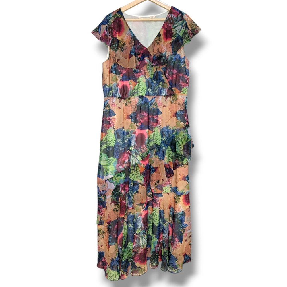 Soft Surroundings Maxi Dress Large V-Neck Ruffle Floral Boho Wedding Resort - Picture 6 of 7